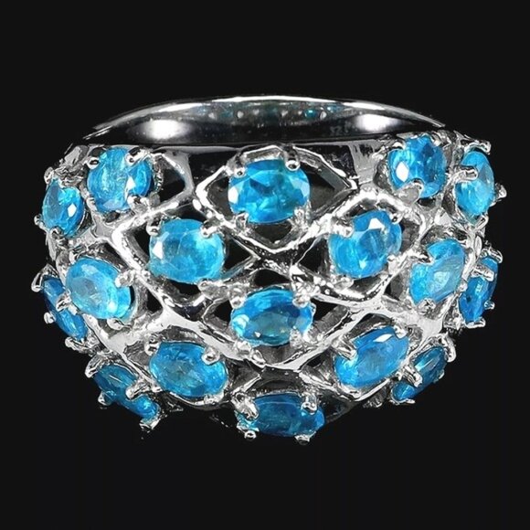 Natural Oval Blue Apatite 4x3mm 925 Sterling Silver Ring Size 8.75 - Picture 1 of 3